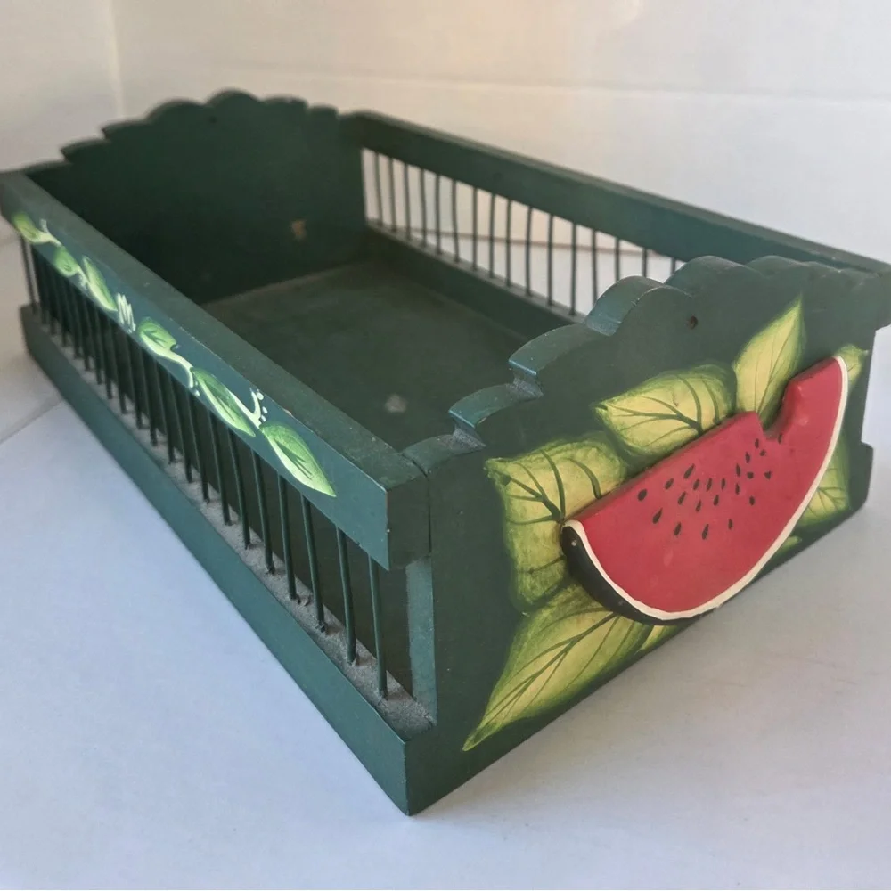 Hand painted Watermelon And Greenery Wooden Tray Folk Art